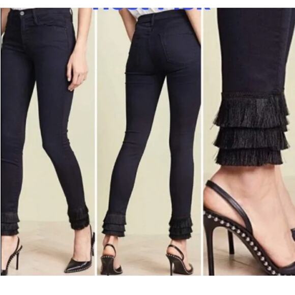 Frame Denim Le High Skinny High Rise Skinny Fit Jean Dark Blue Triple Fringe 30 - Picture 1 of 10